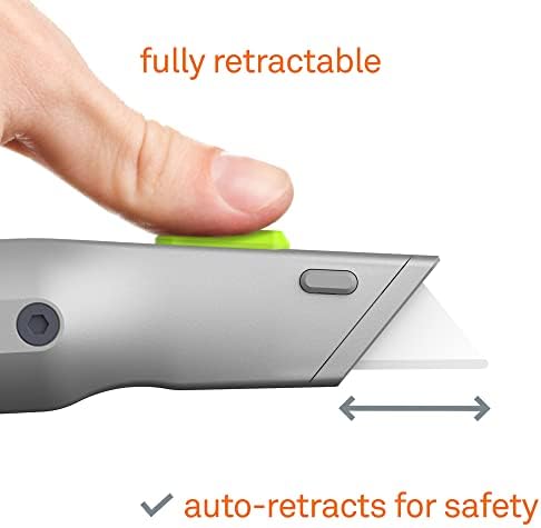 Slice 10491 Utility Knife, Finger Friendly Ceramic, Auto Retracts for Safety, Heavy Metal Handle, Comfortable Grip, Stores Extra, Ambidextrous, Easy Change, Non-Locking Blade