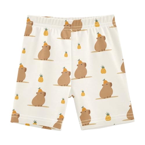 Cartoon Capybara with Pineapple Girls Shorts Elastic Waist Sports Shorts Girls Leggings Pants for 4-10 Years