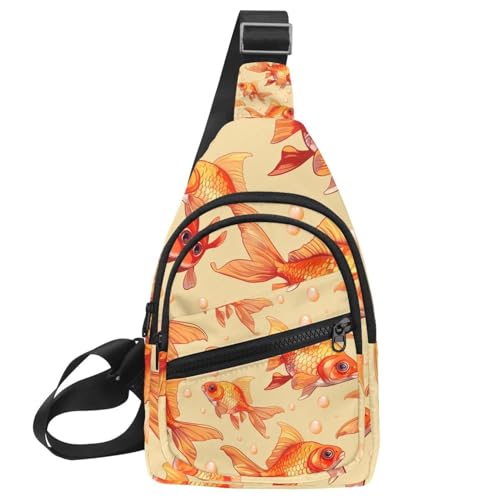 Mochila cruzada con pez dorado naranja riñonera ajustable para running y senderismo multicolor