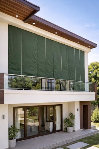 Image of Water Proof Bamboo Curtains for Balcony Roller Rollup Blinds Bamboo Chick Curtain, Rain, Sunlight Solution, Cold Air Protection, Window,Door (Color-Military Green,4ft x 8ft (W x H)