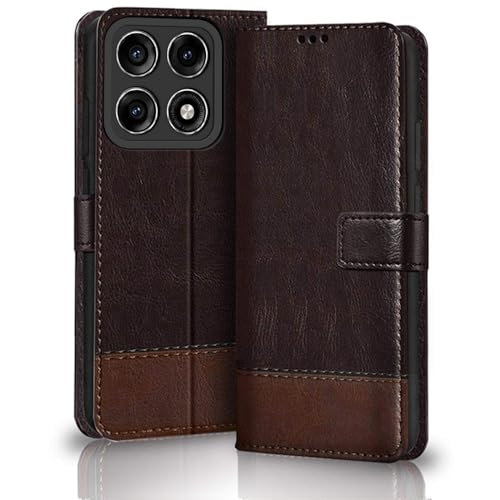 Image of TheGiftKart Flip Back Cover Case for Motorola Moto Edge 70 Pro /Edge 70 Pro Plus 5G | Dual-Color Leather Finish | Inbuilt Stand & Pockets | Wallet Style Flip Cover Case (Faux Leather, Coffee & Brown)