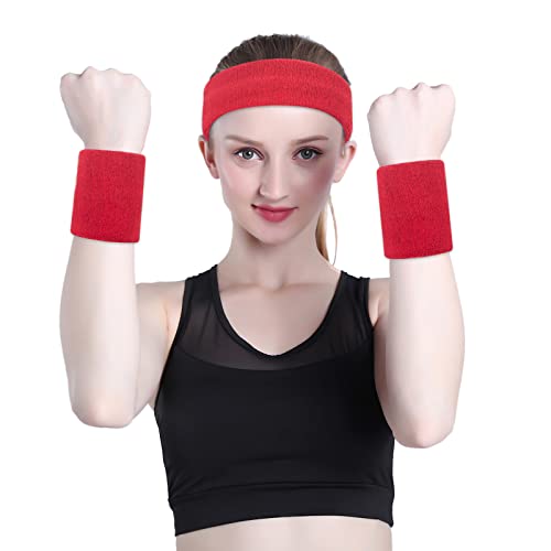 image for ONUPGO Red Sweatband, Sports Headband Striped SweatbandsSet, Terry Clo