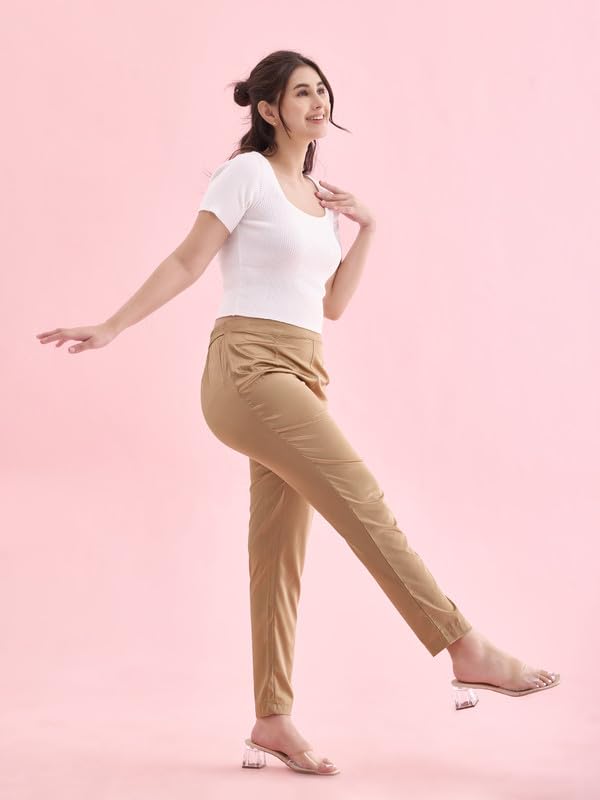 Image of GO COLORS Women Mid Rise Polyester Shiny Pant