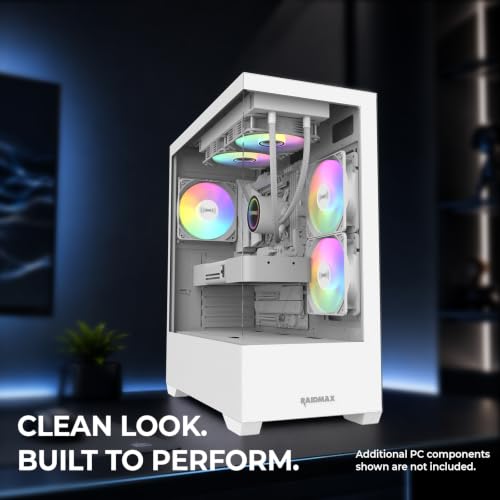Gabinete Raidmax i801 Aqua View con panel de vidrio templado, diseño panorámico sin estructura de esquina, incluye 3 ventiladores ARGB y soporte para refrigeración líquida de 360 mm y GPU de 400 mm (Combo blanco) miniatura 6