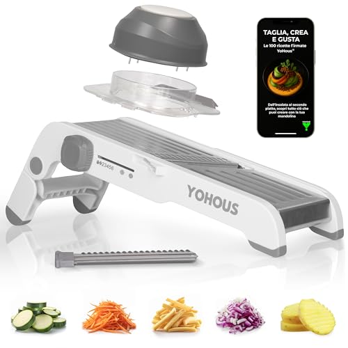 YoHous Mandolina per Verdure Professionale Regolabile - Taglia Verdure Manuale in Acciaio Inox - Affetta Verdure a Julienne, Cubetti e Fette Sottili