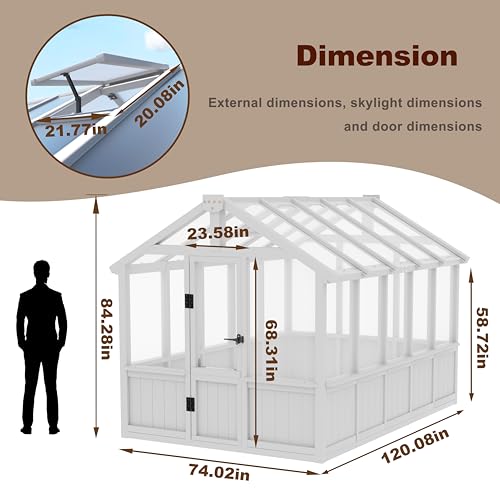 Image of MUPATER 6 x 10 FT Cedar Wood Greenhouse for Outdoors, Outdoor Greenhouse With Polycarbonate Panels, Adjustable Vent Windows and Lockable Door, Wooden Walk-In Green House Kit for Garden, Lawn, Backyard