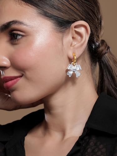 Image of Rubans Hoop Drop Earrings Gold Plated Stylish Trendy Jewellery Gift for Women & Girls