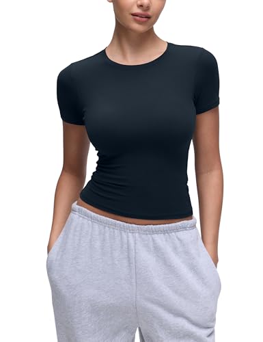 Image of CRZ YOGA Softembrace High Neck T-Shirt | Workout, Ultra Soft, Tight Fit, Waist Length, Short Sleeve Tops for Women