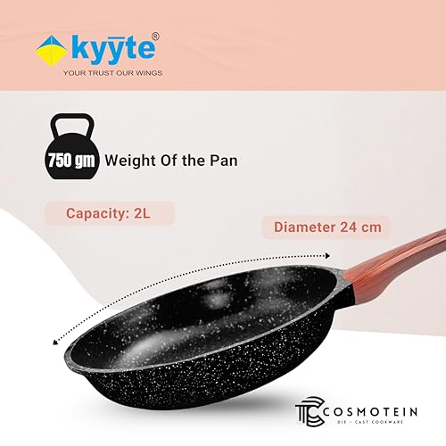 Image of kyyte CosmoTein Die Cast Non Stick Frying Pan 24 cm Dia, Pasta,Saute Pan,Nonstick Fry Pan with 5 Layer Coating,Gas & Induction Stove Friendly,Dishwasher Safe, PFOA&PFOS Free,Safe Healthy&Toxic-Free.