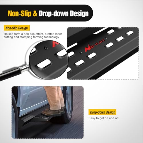Image of Nilight Running Boards for 2007-2021 Toyota Tundra CrewMax Cab 3.6 Inch Drop Side Steps Bolt-on Black Powder Coated