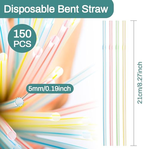 image for MAQIHAN 150PCS Disposable Plastic Drinking Straws - Flexible Drinking 