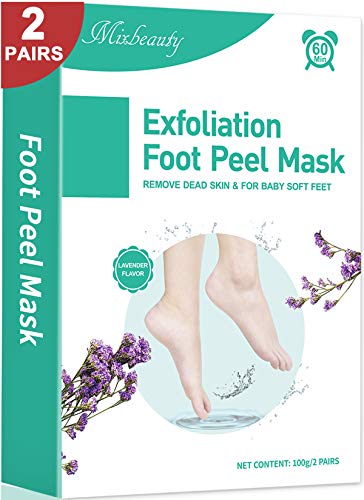 Mixbeauty Foot Peel Mask -2 Pack Exfoliating Foot Masks that Remove Dead Skin, Cracked Heels & Calluses, Get Baby Smooth Feet for Men & Women,Up to Size 12, Natural Ingredient & Painless (Lavender)