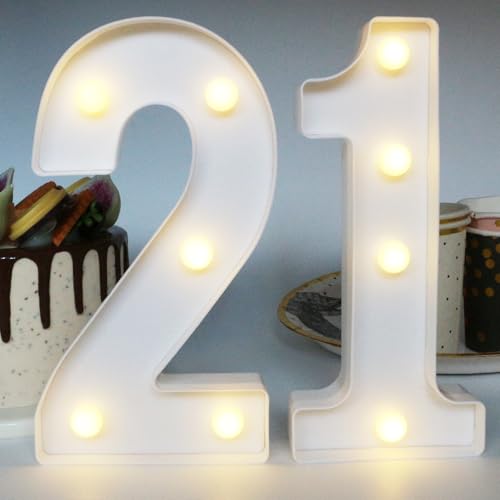 Image of H:8.26 Inches Light Up Numbers 21 Sign, Happy 21st Birthday Decorations for Her & Him, 21 Year Old Party Centerpieces Table Decorations for Women & Men