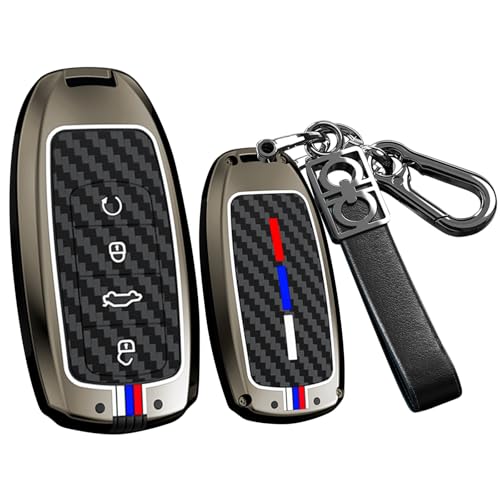SANRILY Carbon Fiber Pattern Key Fob Cover Fit for Chery Tiggo 8 PRO Max 8 Plus 2022 2023 Arrizo 5 Plus Omoda 5 Tiggo 7 PRO MAX Keyless Luminous Key Case with Keychain Black
