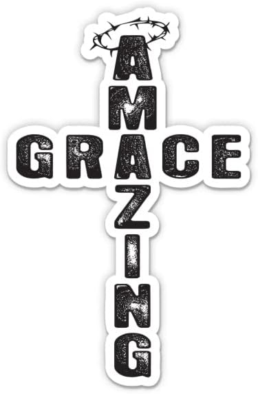 GT Graphics Express Amazing Grace Christian Cross - 4'' Vinyl Sticker - for Car Laptop Water Bottle Phone - Waterproof Decal