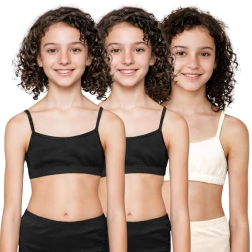 Image of ADIRA | Beginners Bra for Girls 13-14 Years | Flat Padding for Nipple Coverage | Comfortable Strecthy Cotton | Comfy-Breathable Beginners Bra & Super Soft Material | Pack of 3