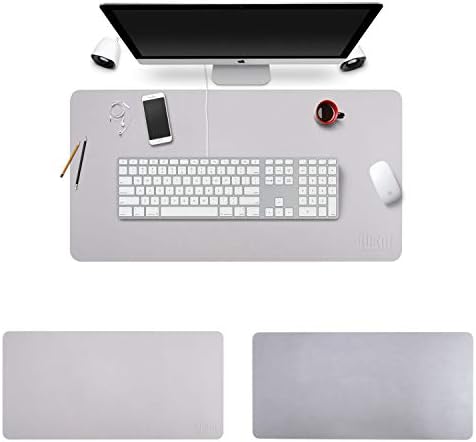 BUBM PU Leather Mouse Pad Mat Waterproof, Perfect Desk Writing Mat for Office and Home,Ultra Thin 2mm - 31.5"x15.8" (Gray)