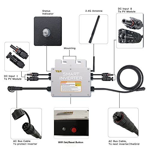 Y&H 600W Grid Tie Micro Inverter com comunicação WIFI MPPT à prova d'água empilhável DC30-60V Solar