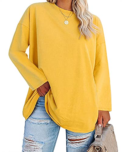 Womens Plus Size Tops Long Sleeve Crew Neck Oversized T Shirts Loose Casual Tunics Yellow