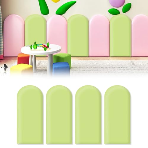 AYYDS Kid's Anti Collision Wall Padding, 3D PU Wall Stickers Self Adhesive, Padded Wall Panels, Upholstered Headboard Panels for Bedrooms children's Room Nursery (Green, 20x40cm, 4pcs)