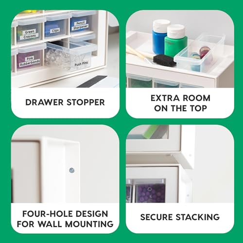 Image of IRIS USA 16-Drawer Small Drawer Organizer, Made in USA, Stackable Teacher Toolbox for Crafts, Art Supplies, Nuts, Bolts, Building Bricks, Drink Mix & Water Flavor Packets, Make Up Storage,White
