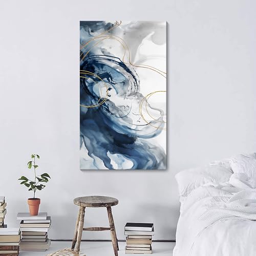 Image of Mofutinpo Blue Abstract Wall Art Modern Canvas Art Wall Decor Artwork For Walls Living Room Large Painting Office Pictures For Wall Navy Gold Contempor Decorations For Bedroom Size 20x40