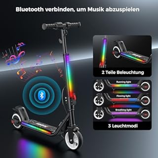 iScooter E Scooter Kinder 8-14 Jahre, 250W Peak Motor, 8/13/19km/h, 60Min Fahrzeit bis zu 15km, Faltbar & Verstellbare Höhe 90-102 cm, Faltbar E-Roller Kinder mit 6.5" Reifen, Bunte Regenbogenlichter