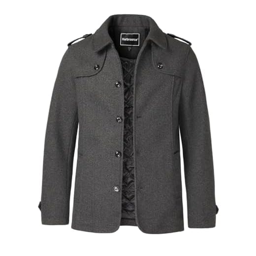 Harbrosrce Manteau Homme en Laine Chaud pour Hiver Doublure Matelassée Caban Parka Court Trench Coat Coup-Vent Business Élégant Overcoat