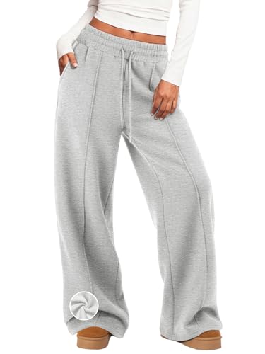 Womens Wide Leg Sweatpants Fleece Lined Baggy Pants Drawstring Athletic Joggers Fashion Winter Outfits