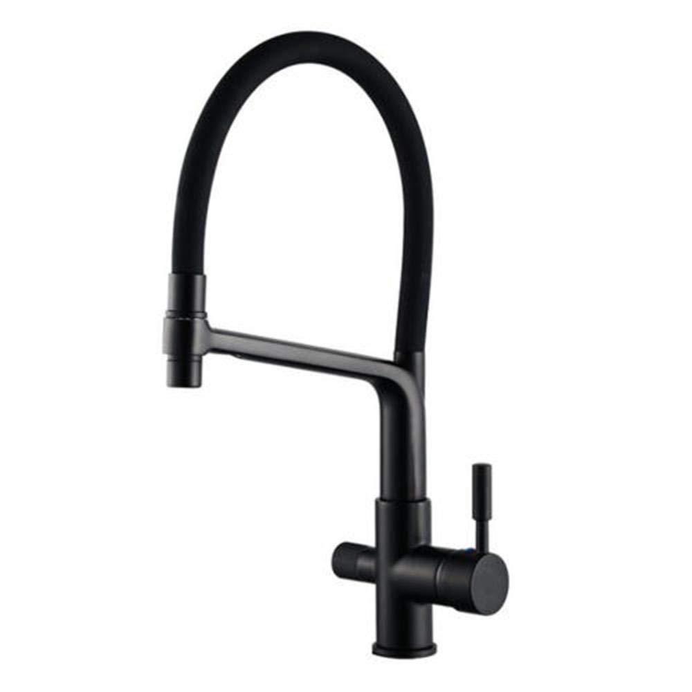 Robinet filtre à eau 3 voies noir en laiton pour évier de cuisine avec rotation à 360°