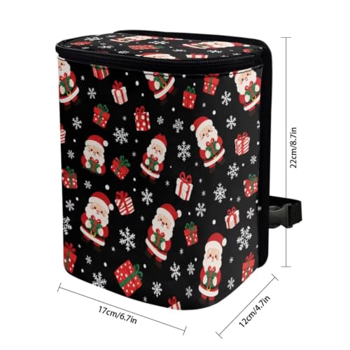 Image of Talayituse Santa Claus Gift Print Car Trash Can Portable Auto Garbage Bin Multifunctional Vehicle Interior Accessories with Adjustable Straps Universal Fit Truck SUV Sedan Christmas Decor