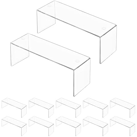 Aminigram 12 Pack Large Acrylic Risers Display Stands,Perfume Organizer Stand, Clear Acrylic Shelf for Show Decor Display, Toys, Cupcake and More(12.4 x 4 x 4.6 inches) Cover