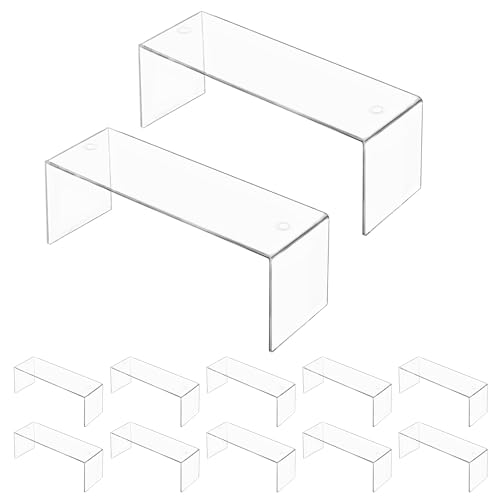 Aminigram 12 Pack Large Acrylic Risers Display Stands,Perfume Organizer Stand, Clear Acrylic Shelf for Show Decor Display, Toys, Cupcake and More(12.4 x 4 x 4.6 inches)