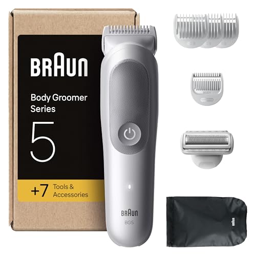 Braun Body Groomer for Men, Body Hair Trimmer +7 Tools, SkinGuard, Waterproof, 100 Min Runtime, Gentle Pubic & Private Area Shaver, Smooth & Sensitive Trim, Braun Series 5 Grey (BG5555)