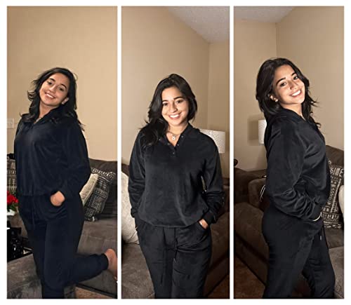 Geek Lighting Womens Tracksuit Set Velour Sweatsuits Zip-Up Hoodie Jogger Tracksuit Set Sweatshirt & Sweatpants Black M #TOP4