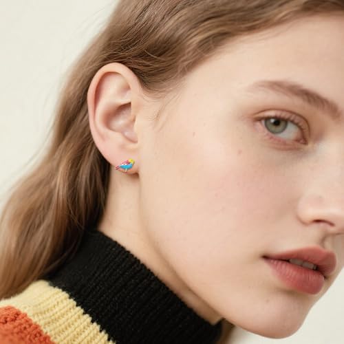 SLUYNZ Sterling Silver Little Bird Earrings Stud for Women Teens Colorful Small Bird Stud Earrings Small Pet Animal Earrings Enamel Stud Earrings2
