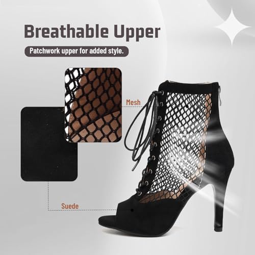 Sexy Peep Toe Suede Mesh Latin Dance Boots for Women 4 Inch Heel2