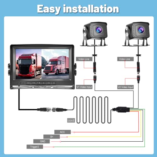 Image of 9 Inch DVR Car Monitor Dual Backup Camera Kit HD 1080P Night Vision IP69 Waterproof Rear View Cam 2 Split Screen Back Up Camera Kit for Car /Truck /Trailer /RV /Pickup 12-35V with 32G SD Card