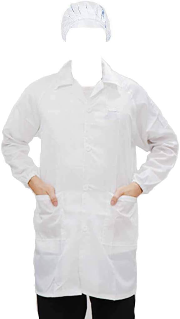 Xiaoyztan Anti-static LAB Smock Clothes Unisex Coat with Hat Clean Room ESD Uniform Overall Gown, White Strip Size-L
