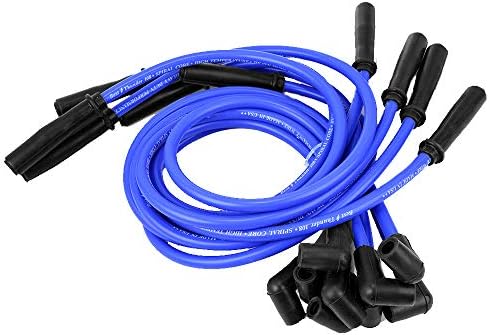 Vkinman 10.5mm Spark Plug Wire Set, 9Pcs 90 to Straight Spark Plug Cables Replacement for Chevy HEI SBC BBC 350 383 454, Blue