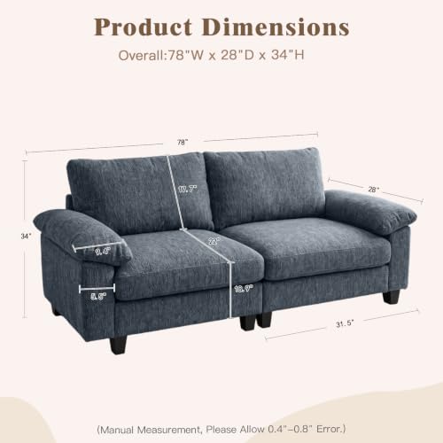 Image of 78 inch Loveseat Cloud Couch, Sectional Couches for Living Room