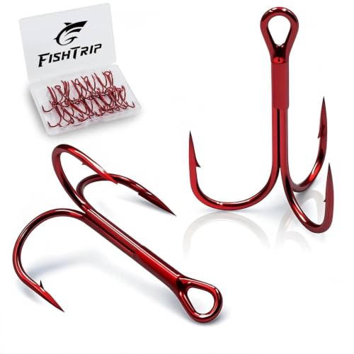 FishTrip 25/50/200pcs Treble Hooks Red, Replacement Hooks for Hard Lures