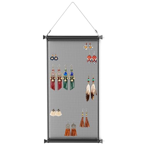 Josmimic Hanging Earring Organizer & Holder - Wall Mount Earring Display Storage for Women, Holds Multiple Earring Types, 1 Pack, Black, for Bedroom&Living Room