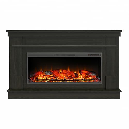 Ameriwood Home Elmcroft Wide Mantel w/Linear Electric Fireplace in Charred Oak