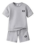 Cakaner Tween Boy's Casual 2 Piece Outfit Short Sleeve Crew Neck Top and Elastic Waist Shorts Size 11 12