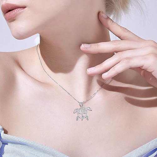 Dreamboat Turtle Necklace 925 Sterling Silver Tree of Life Sea Turtle Pendant Necklaces Tortoise Jewelry Birthday Party Gifts for Women - Image 6