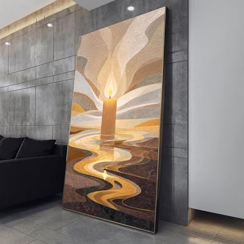 Tableau mural sur toile bougie lueur chaude abstrait moderne 21x30cm