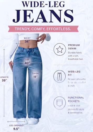 Image of Ice Blue High Waist Wide Leg Denim Jeans for Women.