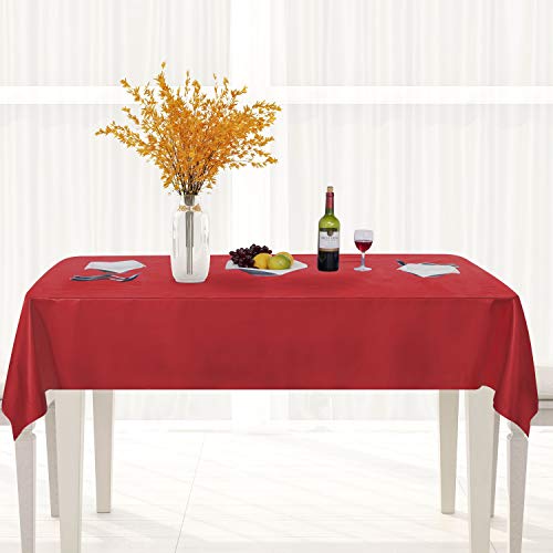 Image of sancua 100% Waterproof Rectangle PVC Tablecloth - 54 x 78 Inch - Oil Proof Spill Proof Vinyl Table Cloth, Wipe Clean Table Cover for Dining Tables, Buffet Parties and Camping, Red