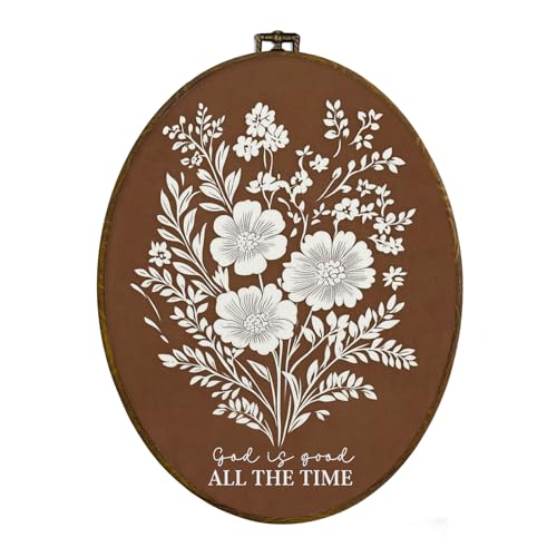 dvhdajed Christian Wildflower Oval Wall Art Decor, God Is Good All The Time Framed Canvas Art, Scripture Religious Bible Verse Oval Wall Hanging Decor for Gallery Bedroom Living Room, 8.7x11.3 Inch